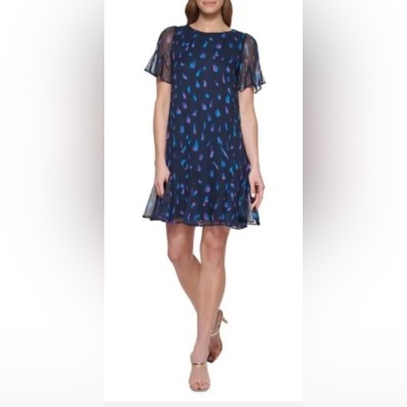 DKNY Printed Flare-Sleeve Godet Trapeze Mini Dress Size 4 - Picture 1 of 6